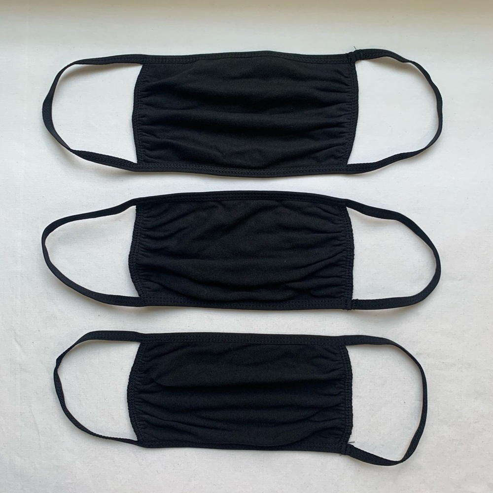 New 3 Pack Black Cotton 3 Ply Reusable Face Masks